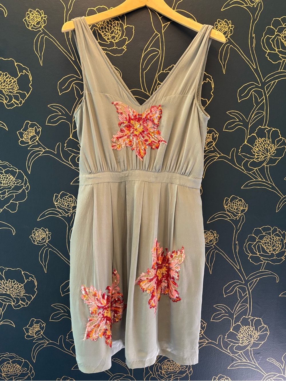 LIL for ANTHROPOLOGIE gray SILK magnolia SEQUIN ACCENT pink DRESS SIZE 10